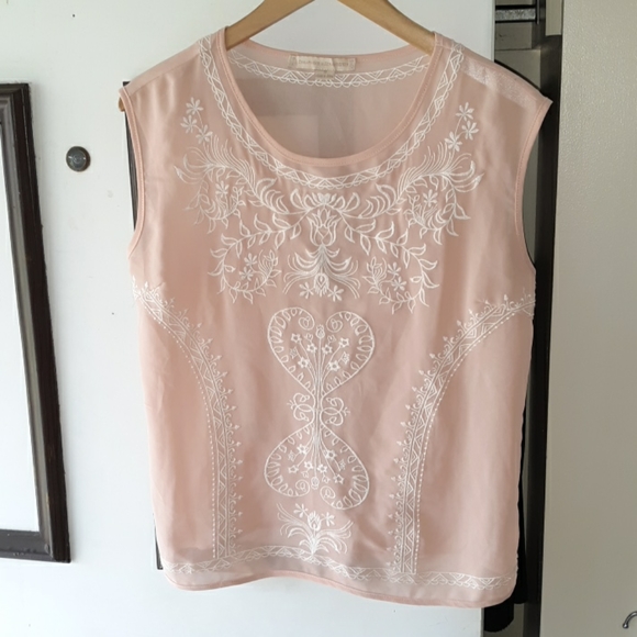 Light peach sheer embroidered top - Picture 1 of 4